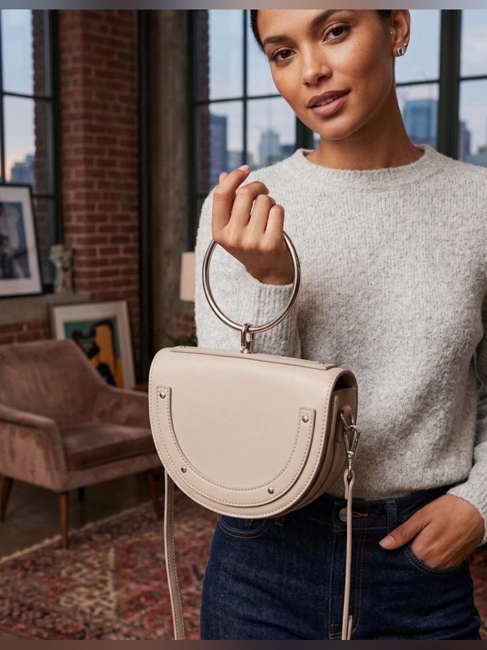 Title: Miniso Gray Shoulder Cross Body Ring Handle Bag. So nice!